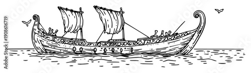 ancient greek warship sailing on sea