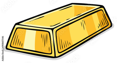 Single shiny gold bar bullion cartoon style vector illustration
