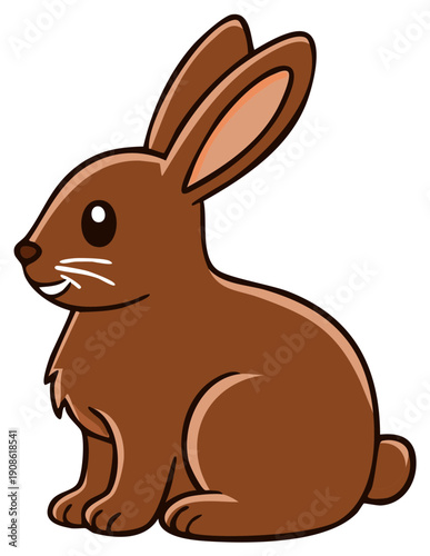 Cute friendly brown cartoon rabbit illustration sitting happily, adorable animal character design.