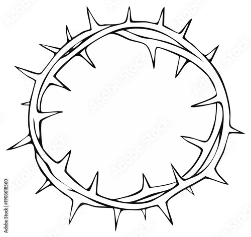 Spiky Crown of Thorns Symbol Hand Drawn Sketch Religious Symbol of Suffering and Sacrifice