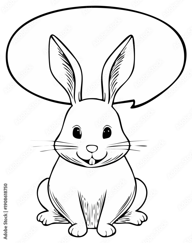 Obraz premium Whimsical illustration of a cheerful rabbit with a speech bubble for text or dialogue