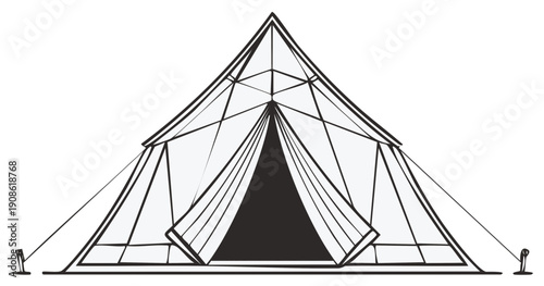 Outdoor triangular canvas shelter with open entrance for camping and glamping adventures