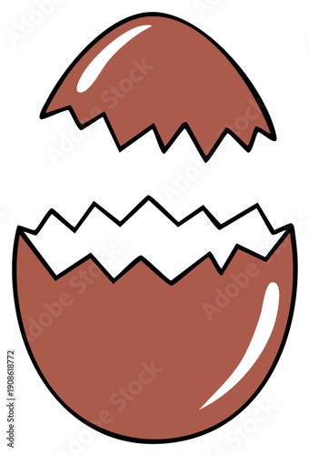 Cracked brown eggshell with jagged edges symbolizing hatching or breakage