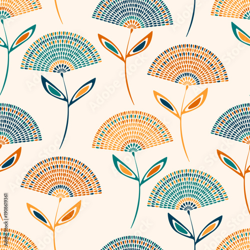 Playful dandelion graphic creates cheerful notebook cover visuals. Decorative flower silhouette textile printing projects beautifully. Seamless botanical vector motif wrapping paper.