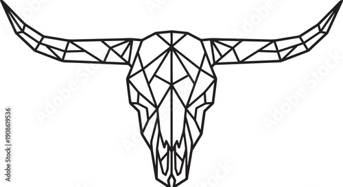 Geometric Longhorn Skull Vector Graphic, Low Poly Style for Western Design