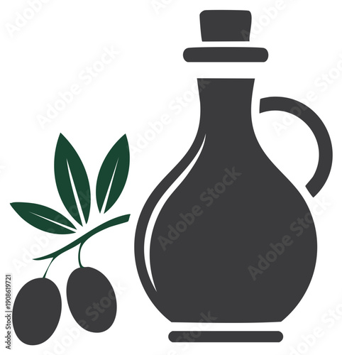 Iconic Olive Oil Bottle with Olives and Leaves Emphasizing Freshness and Natural Essence