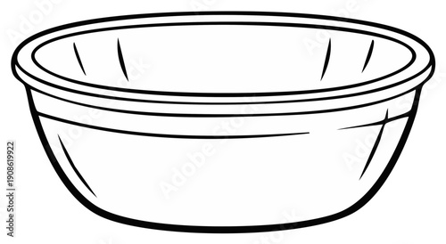 Simple Line Art Illustration of a Round, Shallow Mixing Bowl
