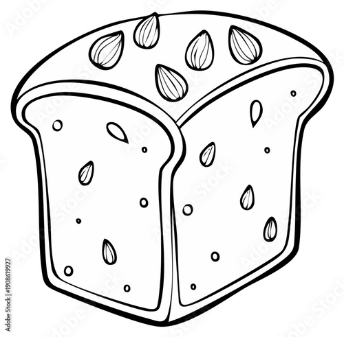 Outline drawing of a wholesome seeded bread loaf perfect for baking or breakfast