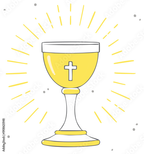 Holy Communion Chalice with Cross and Radiant Light Rays Christian Symbol
