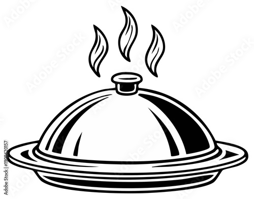 Hot Food Covered Serving Dish with Steam Illustration