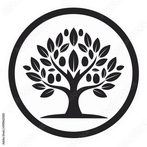 Abstract tree icon design in circular frame, isolated element