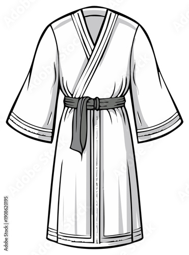 White kimono robe with grey belt illustration