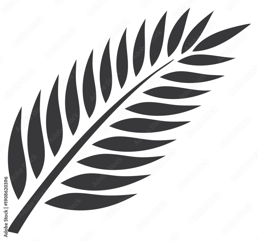 Fototapeta premium Black stylized palm frond silhouette vector graphic design element