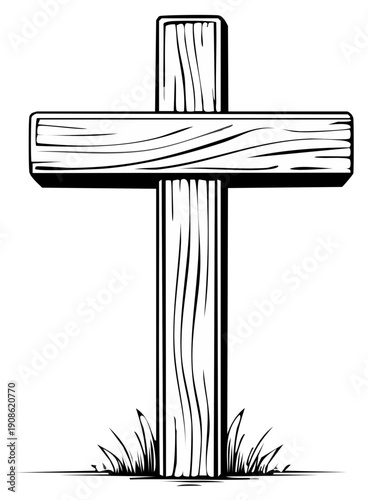 Black and white illustration of a simple wooden cross