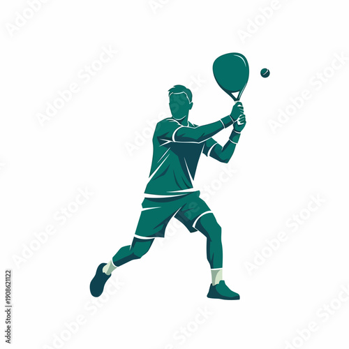 Man playing padel tennis, hitting the ball with a racket, dynamic action shot, sportswear