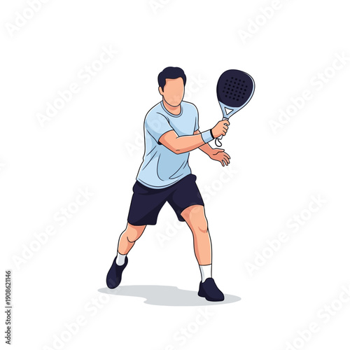 Man playing padel tennis, ready to hit the ball, dynamic action shot
