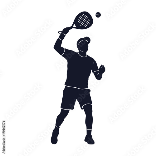 Padel tennis player serving a ball, silhouette, active sport, outdoor game, athletic man