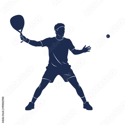 Silhouette of a man playing padel tennis, hitting the ball with a racket