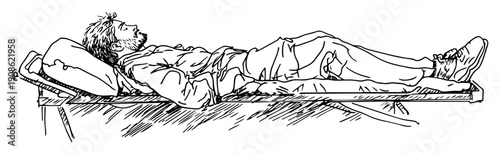 hand drawn man relaxing on lounger sketch illustration
