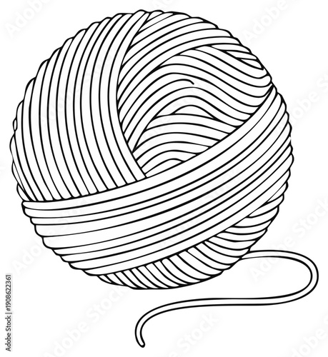 Ball of yarn with single strand, isolated illustration