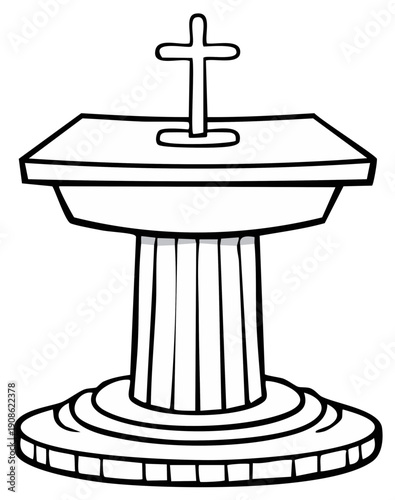 Christian Baptismal Font with Cross Religious Ceremony Sacred Ritual Vessel