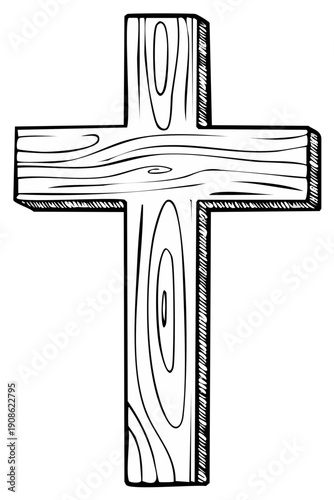 Wooden Cross Religious Symbol Hand Drawn Illustration Simple Design Religious Cross Spiritual Christianity Symbolism Hope