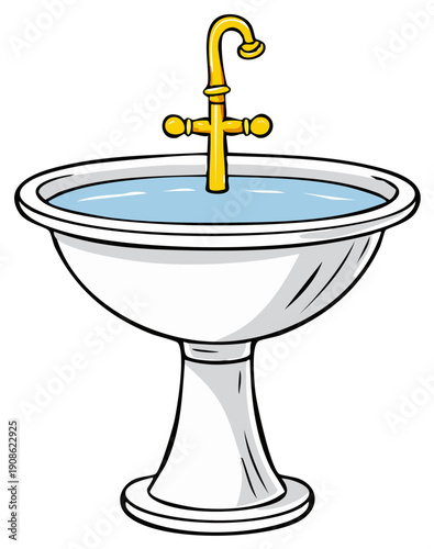 Classic Pedestal Sink with Gold Faucet and Water