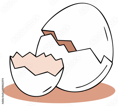 Cracked Egg Shell Illustration Empty Food Ingredient Concept