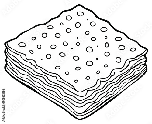 Hand-drawn illustration of stacked flatbread with circular perforations, crisp layers