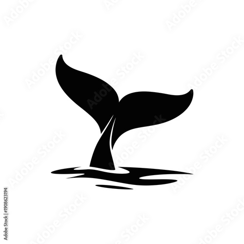 A minimalist black whale tail vector icon on a white background