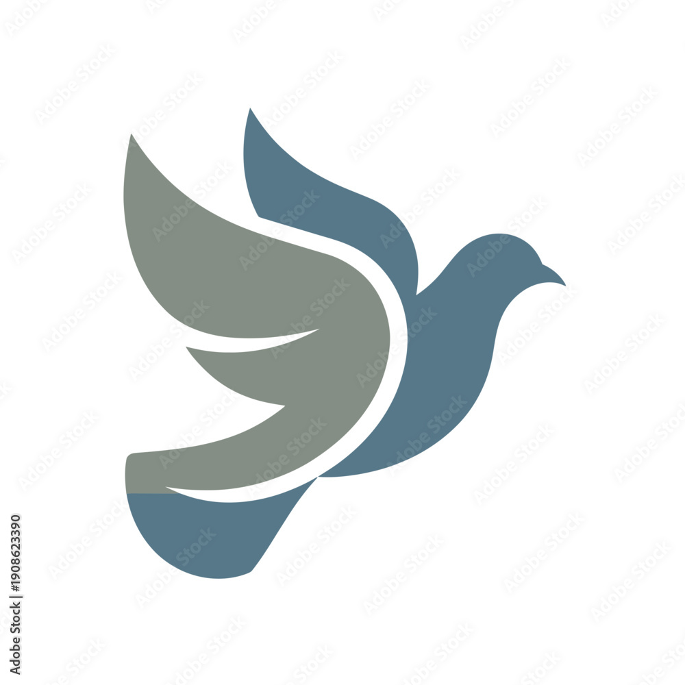 Obraz premium A minimalist blue and gray dove icon in a flying motion, symbolizing peace and freedom.