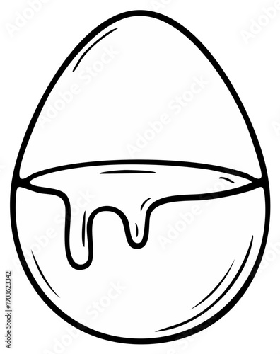 Outline illustration of a cracked egg with yolk dripping down