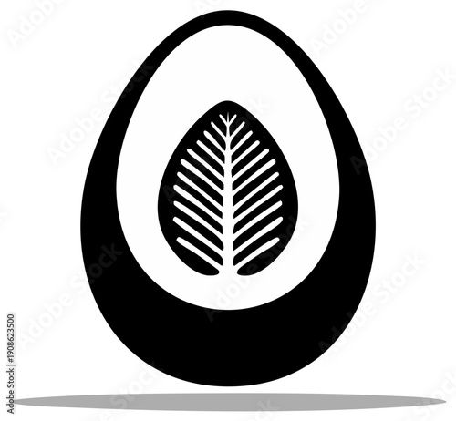 Abstract Ovum Shape with Internal Leaf Silhouette Symbol