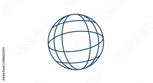Simple blue line art stylized globe icon representing international connectivity, global network systems, and worldwide digital communication concepts prominently displayed.