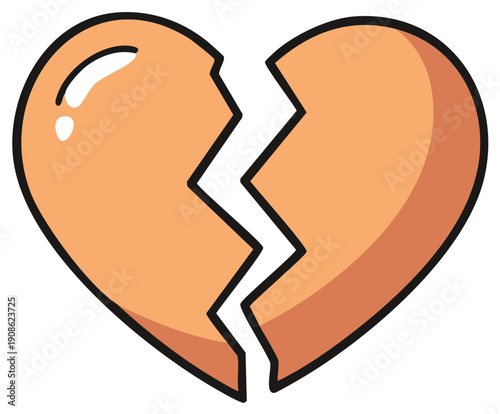 Cartoon illustration of a cracked heart, symbol of heartbreak and separation.