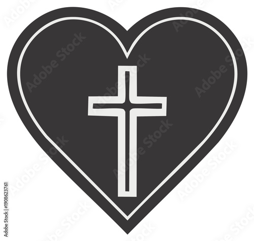 Christian Cross Inside Dark Heart Symbol Graphic Icon Religion Faith Love Concept