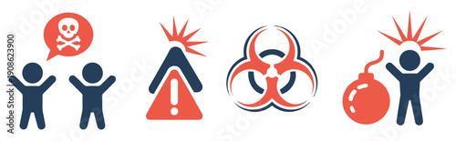 chemical explosion biohazard threat icon set