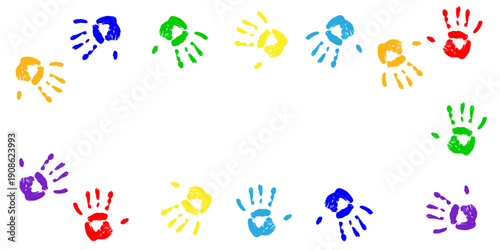 World Autism Awareness Day Colorful rainbow handprints Diversity inclusion acceptance Suitable posters Banners Social media Charity campaigns Educational materials Kids content events Copy space