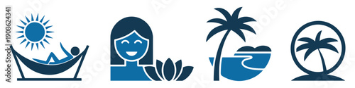 relaxing people vacation chill icon set
