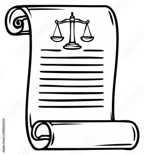 Scroll with Scales of Justice Icon and Text Lines