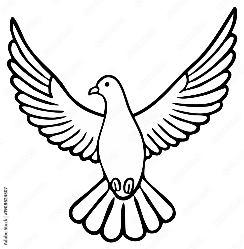 Obraz premium Flying Dove of Peace Line Art Illustration Symbol of Hope Freedom and Spirituality
