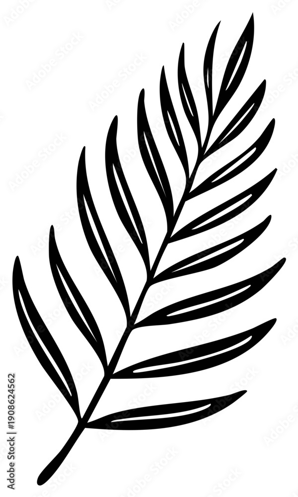 Obraz premium Tropical Leaf Hand Drawn Illustration Botanical Line Art Vector
