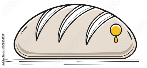 Cartoon loaf of bread with dripping yellow topping illustration isolated on white background