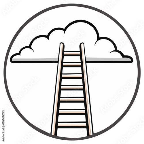 Ladder Reaching Clouds Symbolizing Aspiration and Growth Within a Circle