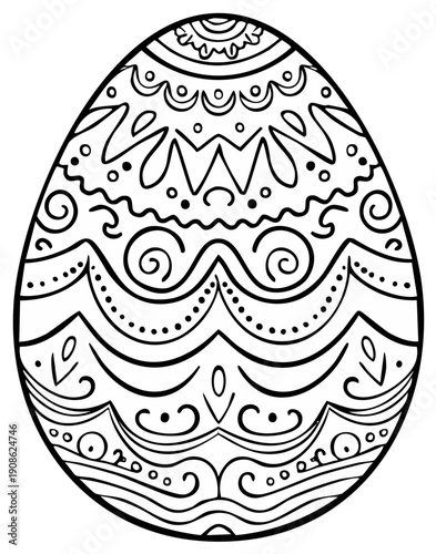 Ornate Easter egg with abstract folk patterns for coloring page or holiday design