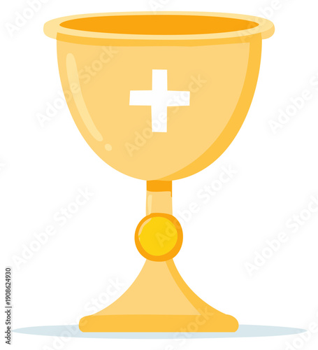 Golden Chalice with Cross Symbol in Cartoon Style for Religious Rituals and Eucharist Celebrations
