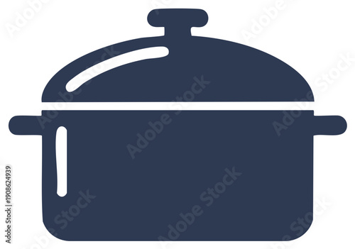 Navy Cooking Pot with Lid Graphic, Simple Kitchenware Icon, Food Preparation Utensil, Dinner Making Vector Illustration