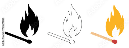 burning wooden matchstick flame icon