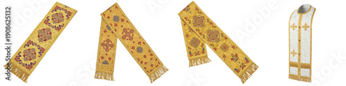 Photos Set of Orthodox Christian Epitrachelion Priest Stole with Gold Embroidery, Byzan