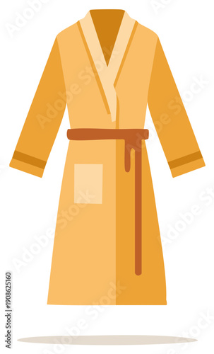 Cartoon Style Golden Bathrobe with Belt and Pocket for Lounging or Spa Visits